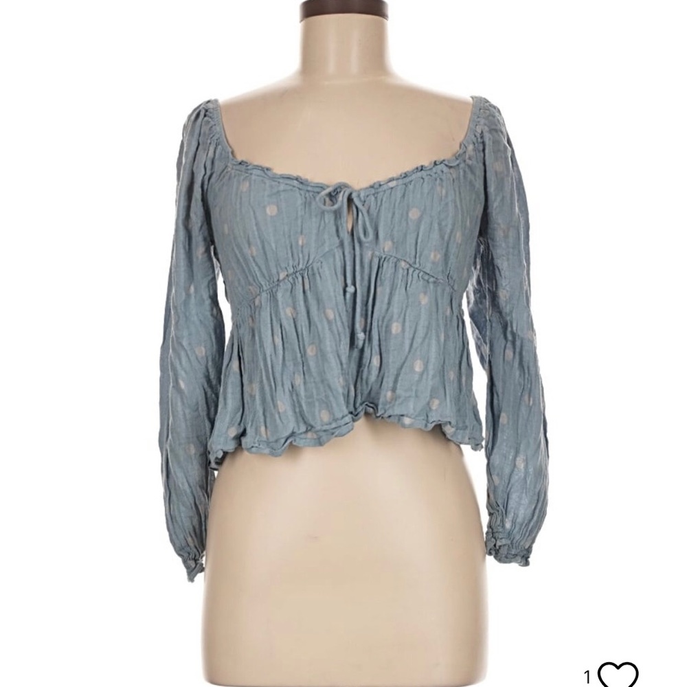 Old Navy Cotton Dusty Blue Polka Dot Peasant Blouse Chambray